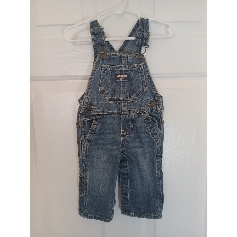 Osh Kosh B'gosh Bib Pants Boy Size 6  mos Denim Blue Adorable! With Snaps